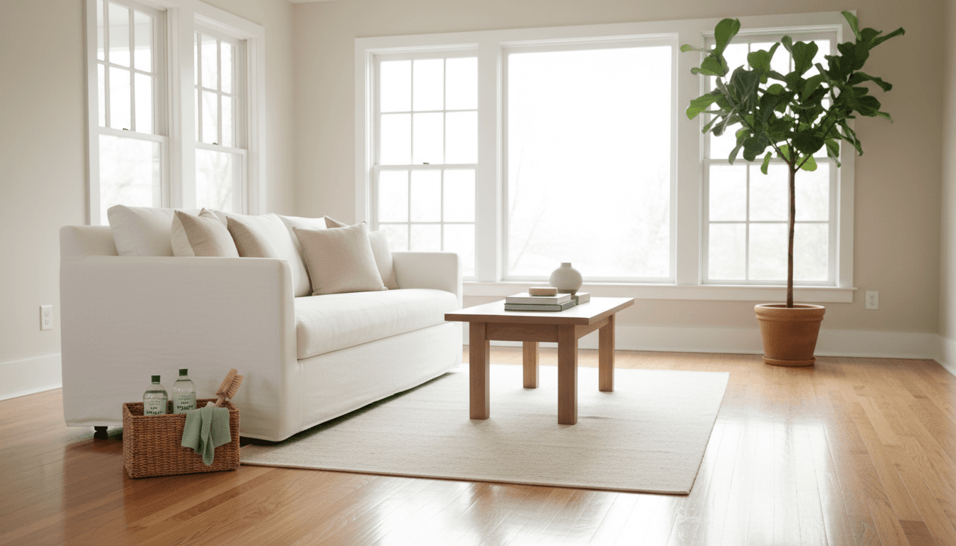Bright living room after a professional deep cleaning in Atlanta