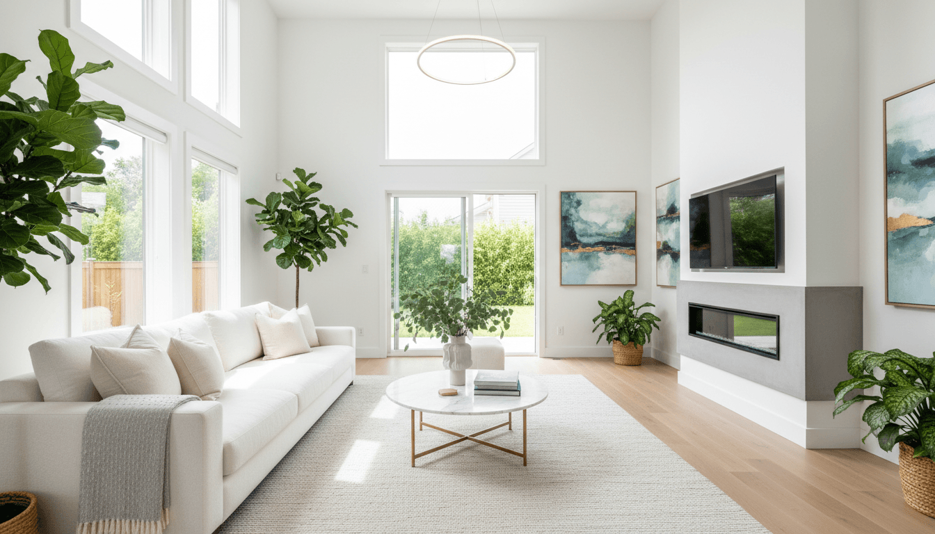 Bright clean living room with natural light