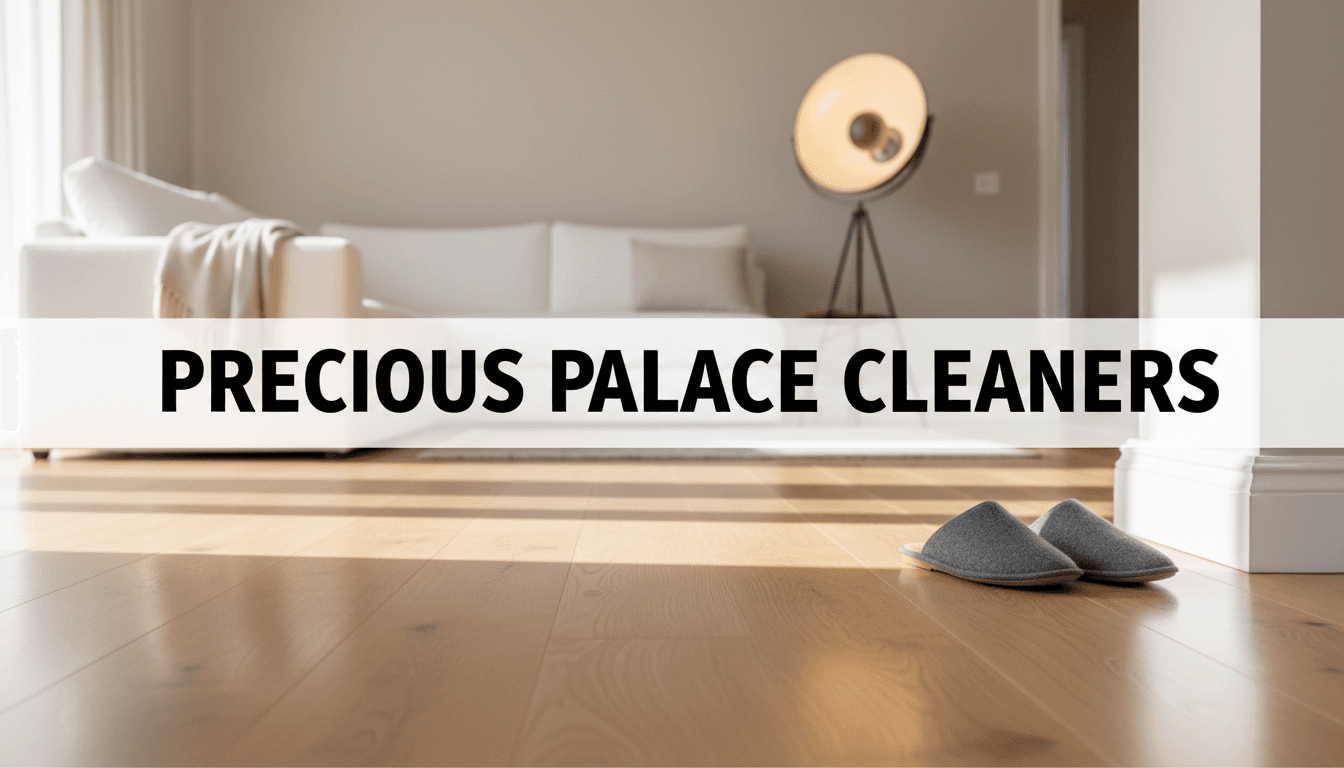 Clean hardwood floor with slippers placed near the baseboard