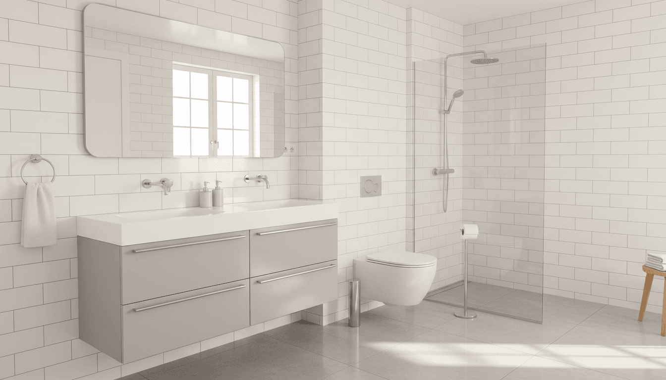 Freshly cleaned bathroom with neatly folded white towels